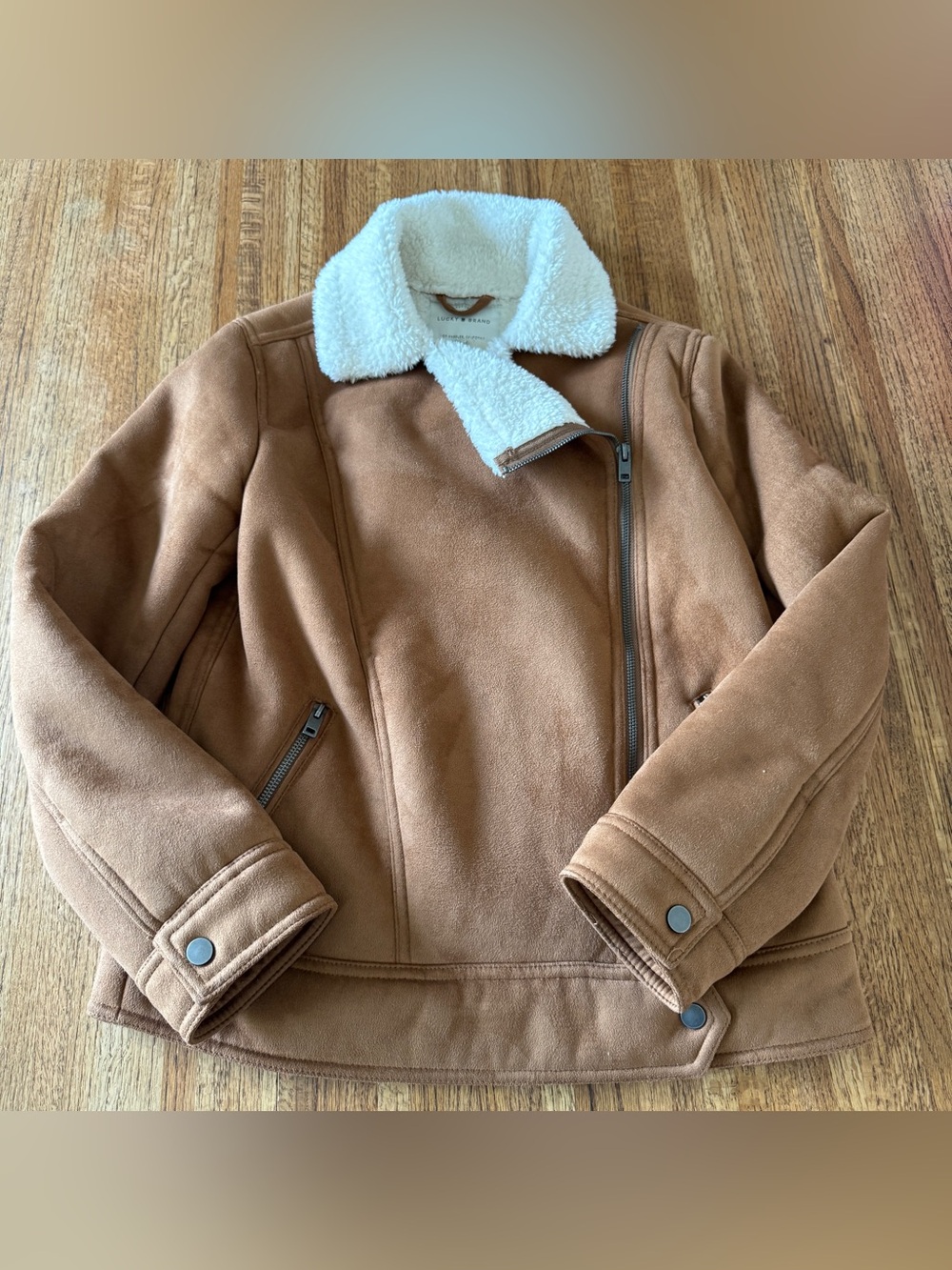 Lucky Brand Faux Shearling Lined Suede Moto Jacket - XS
